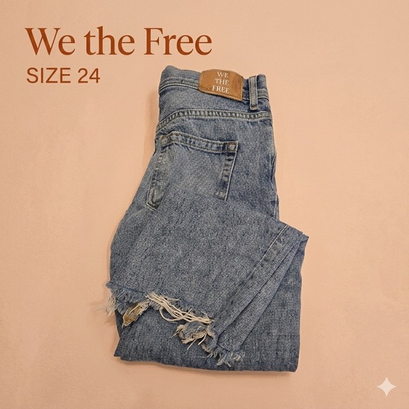 We The Free Denim - We The Free Mid Rise Straight Leg Distressed Jeans Women Size 24